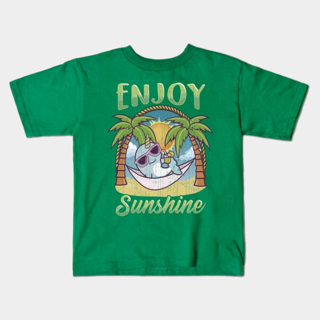 Enjoy Sunshine Narwhal Hammock Beach Ocean Kids T-Shirt by E